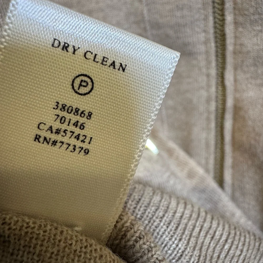 Ann Taylor Long Sleeve Beige Sweater w/ Gold Zip Up and Pocket Details 100% Wool - Picture 15 of 16